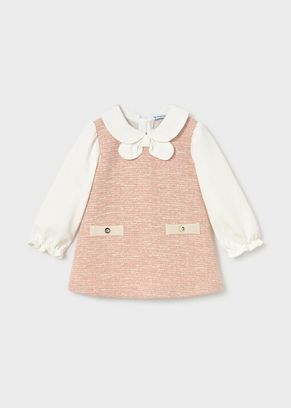 Baby Girls Pink & White Woven Dress