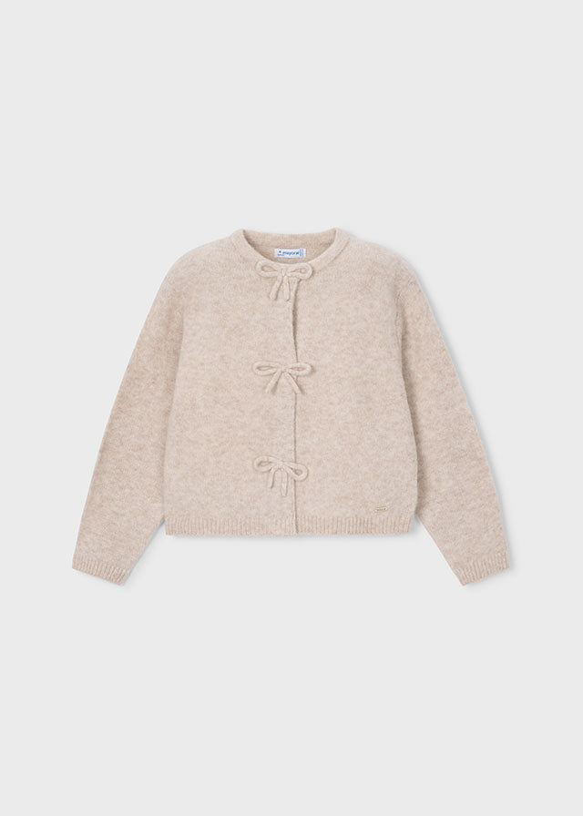 Girl Knit Cardigan With Bows Beige