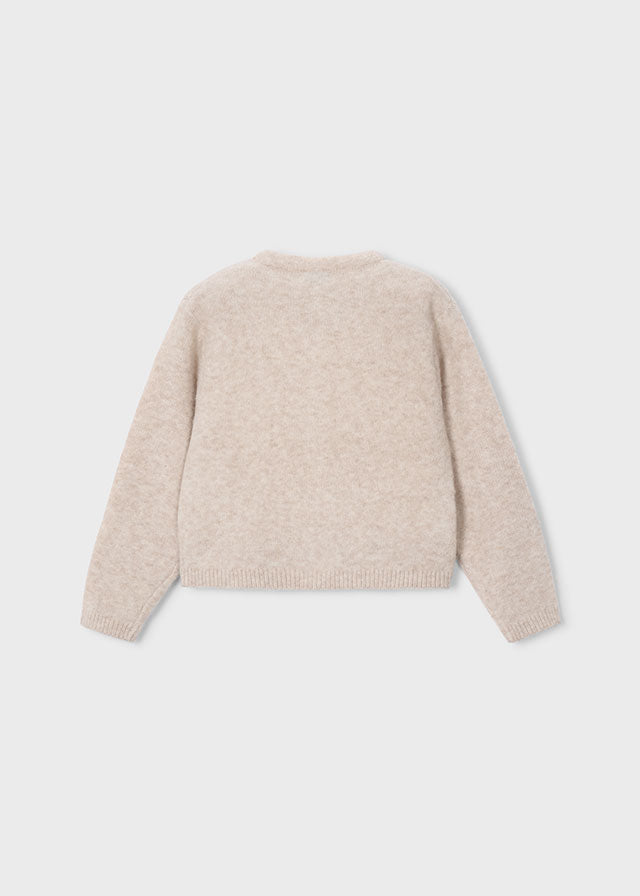 Girl Knit Cardigan With Bows Beige