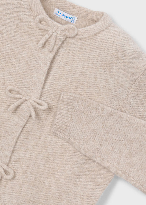 Girl Knit Cardigan With Bows Beige