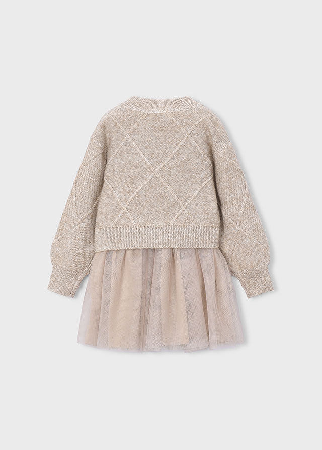 Girl Mixed Knit Dress With Bows