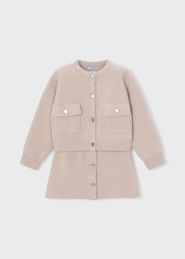 Girls' Knitted Skirt and Cardigan Set