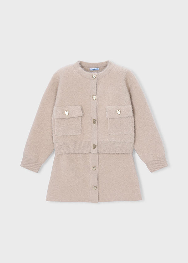Girls' Knitted Skirt and Cardigan Set