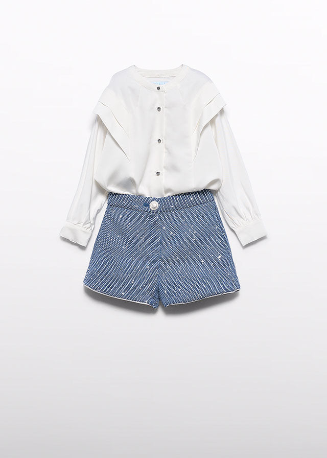 Girl Shimmer Shorts& Blouse Set