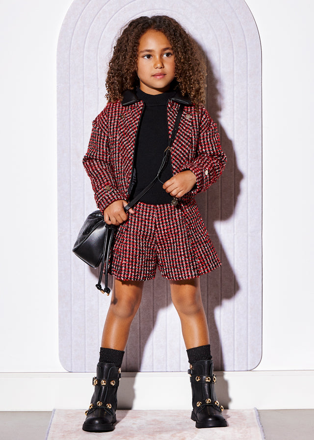 Girl Red Tweed Set Jacket with Pants