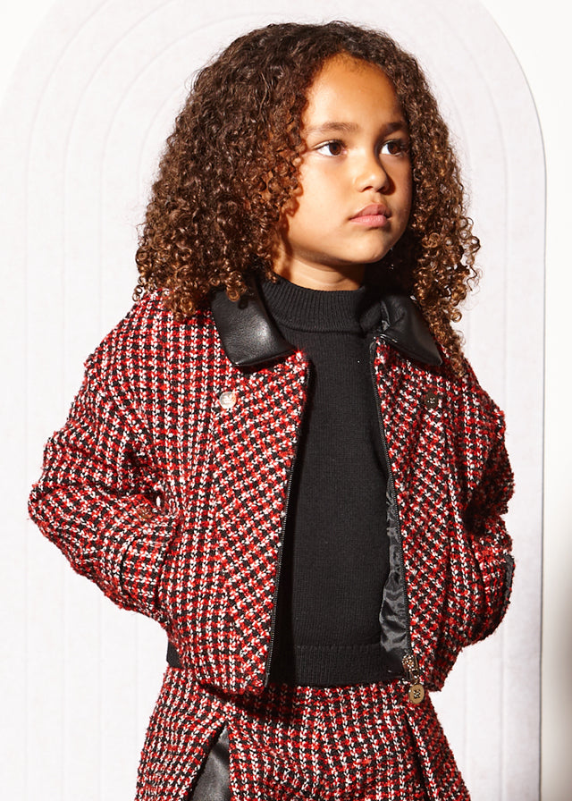 Girl Red Tweed Set Jacket with Pants