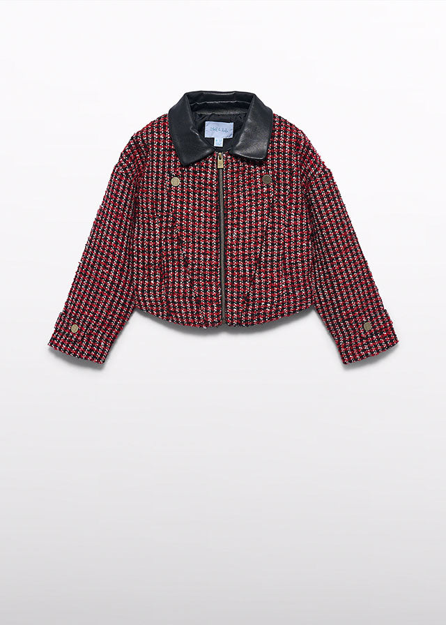 Girl Red Tweed Set Jacket with Pants