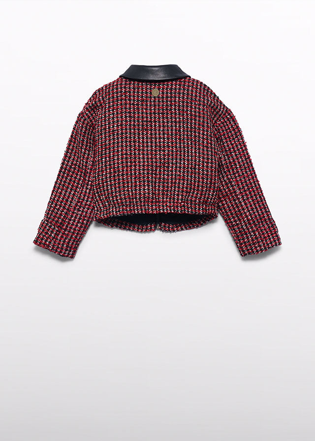 Girl Red Tweed Set Jacket with Pants