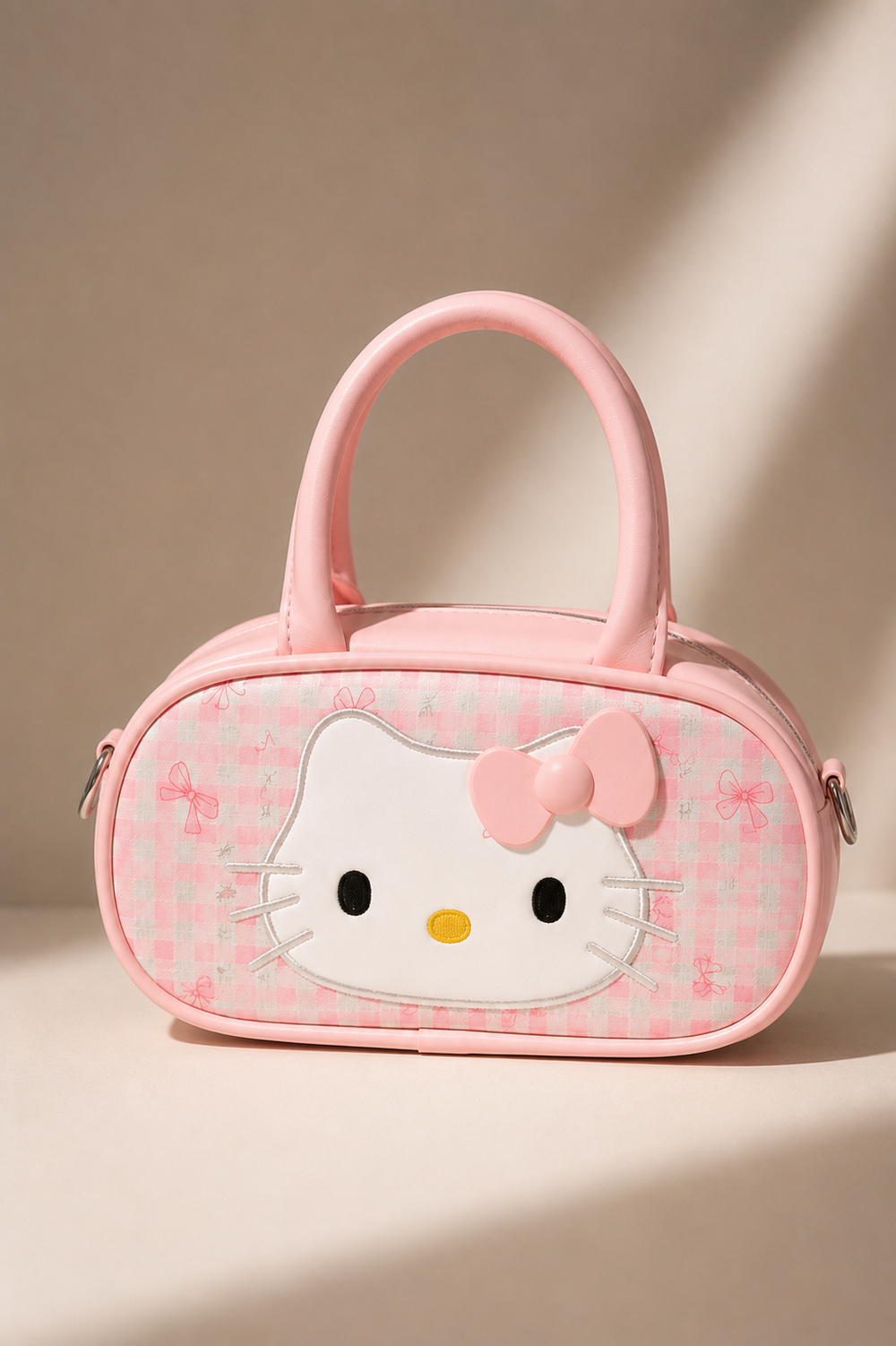 Pink Gingham Kitty Handbag