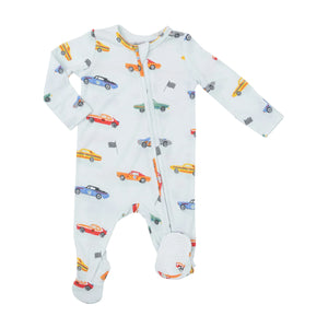 2 way zipper blue boys footie with cars