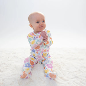 2 way zipper ruffle back footie with hearts for baby girl