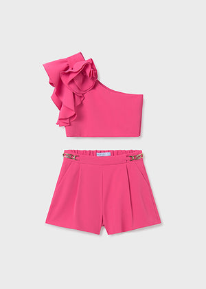 Fluid crepe top&shorts set for girl