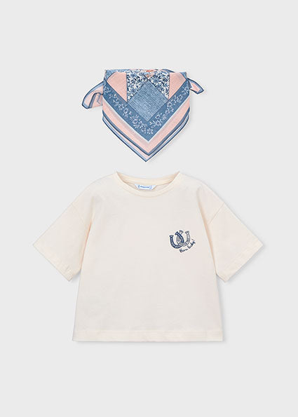 Girls’ Cream Horseshoe Graphic Tee & Floral Bandana Set