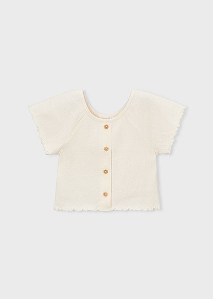 Girls’ Cream Textured Crop Top with Ruffle Trim