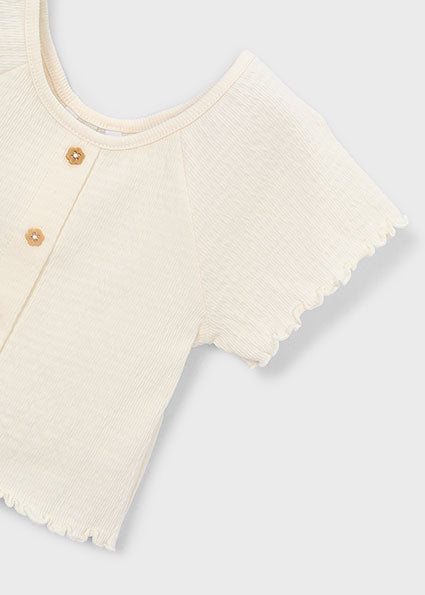 Girls’ Cream Textured Crop Top with Ruffle Trim