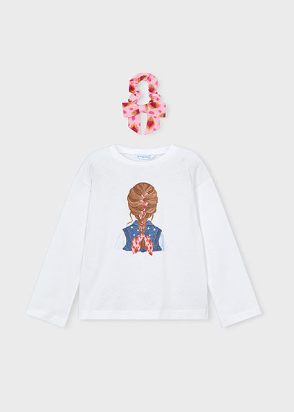 Girl Graphic T-shirt with Hair Tie