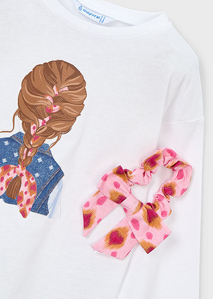 Girl Graphic T-shirt with Hair Tie