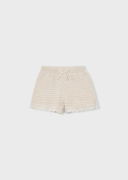 Girls’ Cream Crochet Knit Shorts