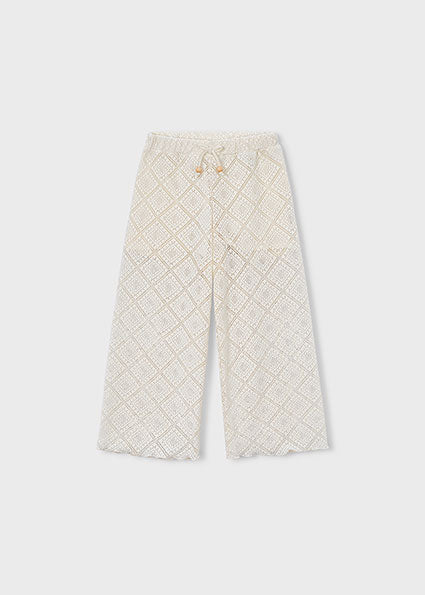 Girls’ Cream Crochet Wide-Leg Trousers