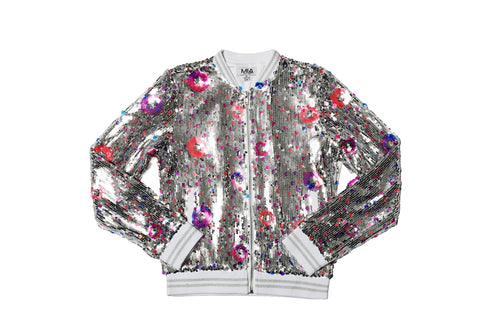 Silver Sequined Jacket with flowers