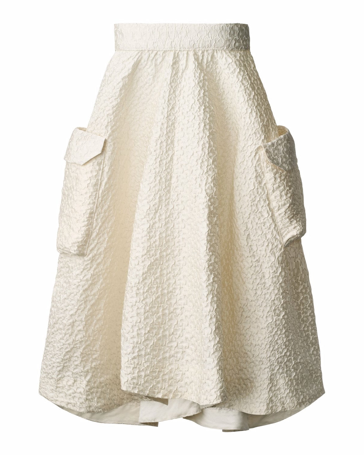 White textured skirt with two front pockets on a white background