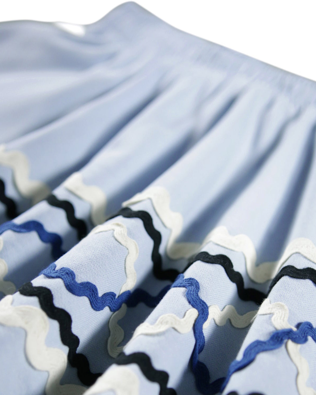 Light blue fabric with wavy pattern in black and white