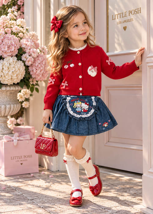 Embroidered Denim Kitty Skort