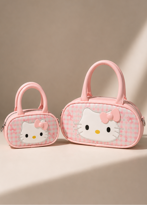 Pink Gingham Kitty Handbag