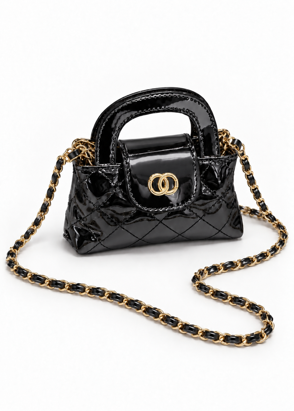 Metallic Quilted Mini Handbag w Chain Strap