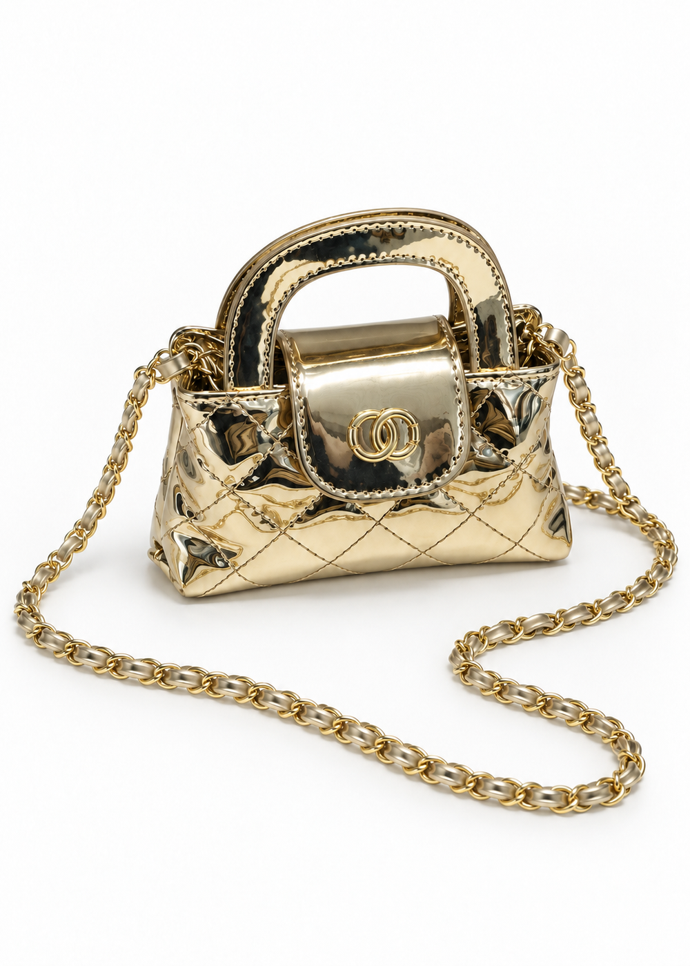 Metallic Quilted Mini Handbag w Chain Strap