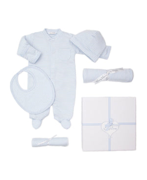 Simple stripes blue 5pc gift set with gift box for baby boy