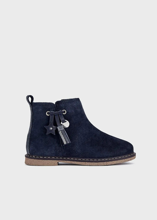 Girls Navy Blue Leather Boots