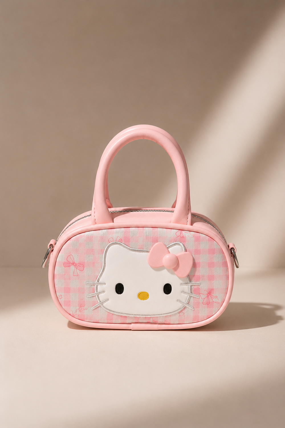 Pink Gingham Kitty Handbag