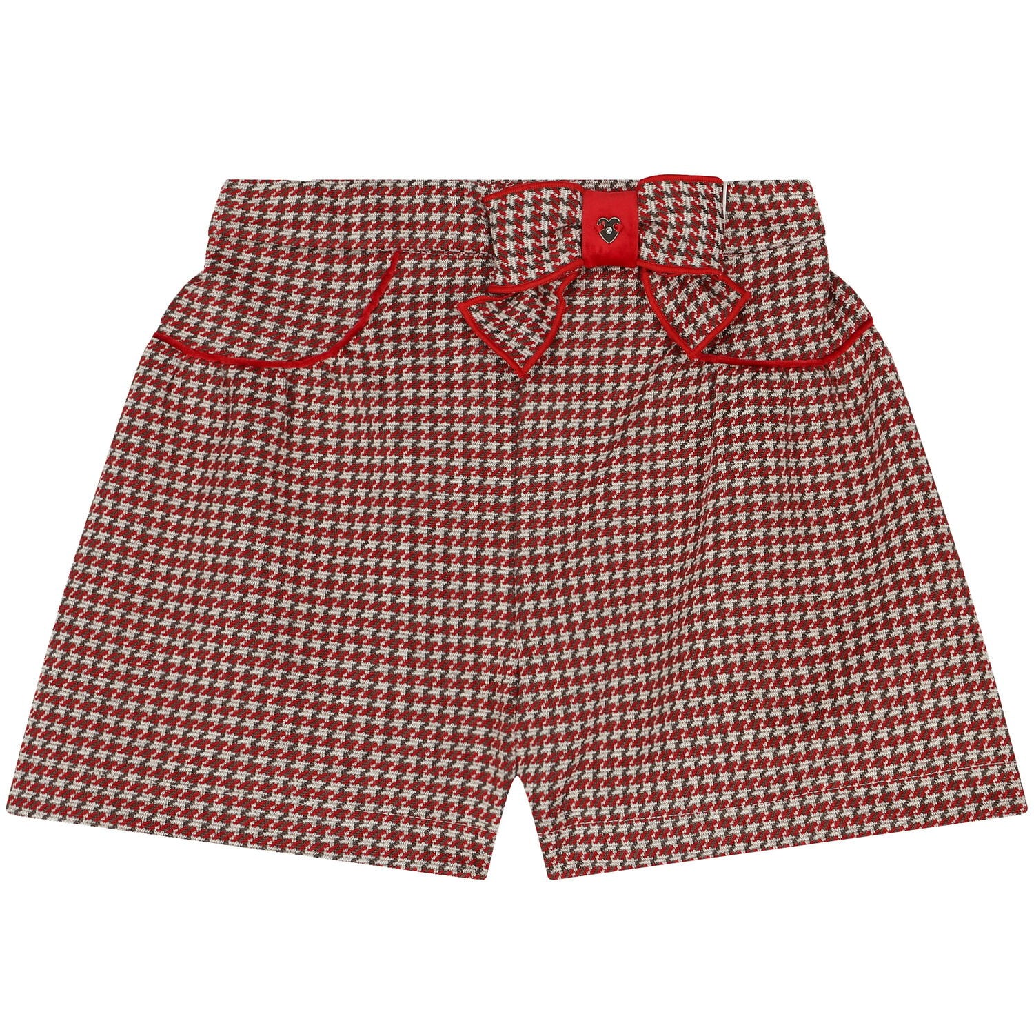 Girls Red & Ivory Houndstooth Shorts