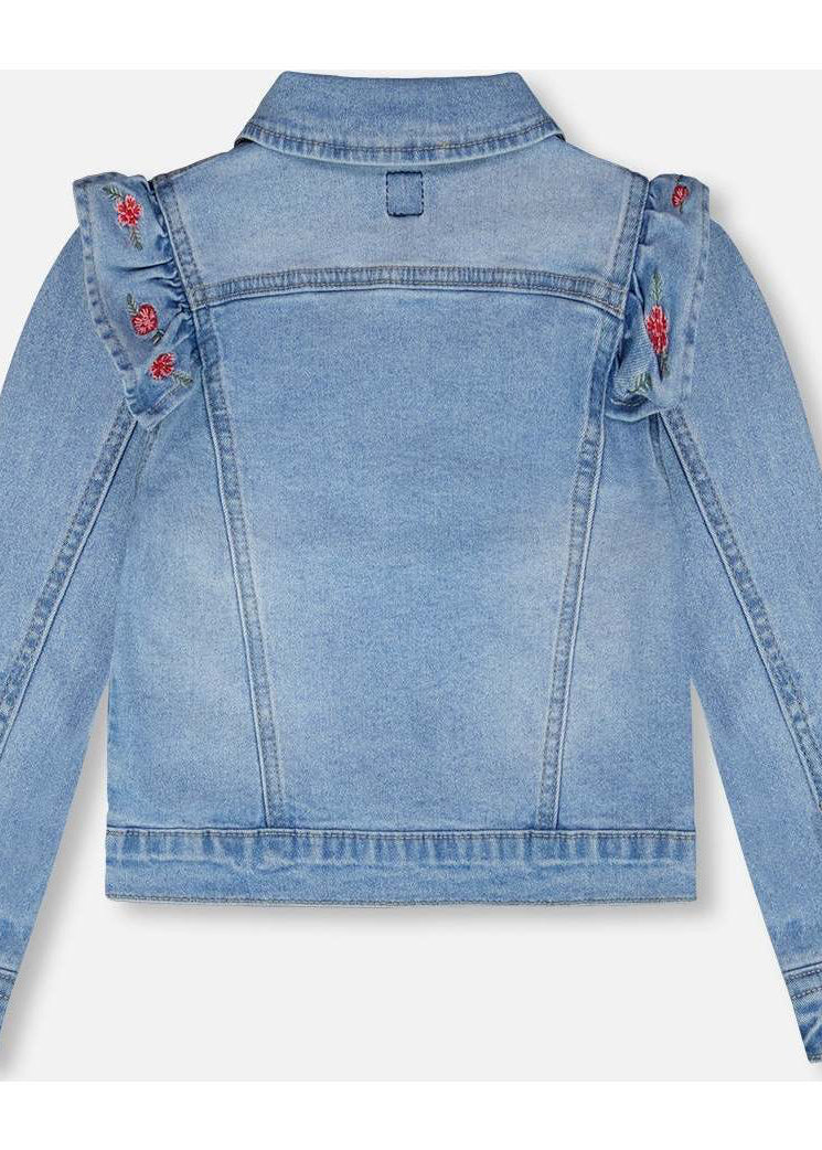Light Blue Denim Jacket With Embroidery