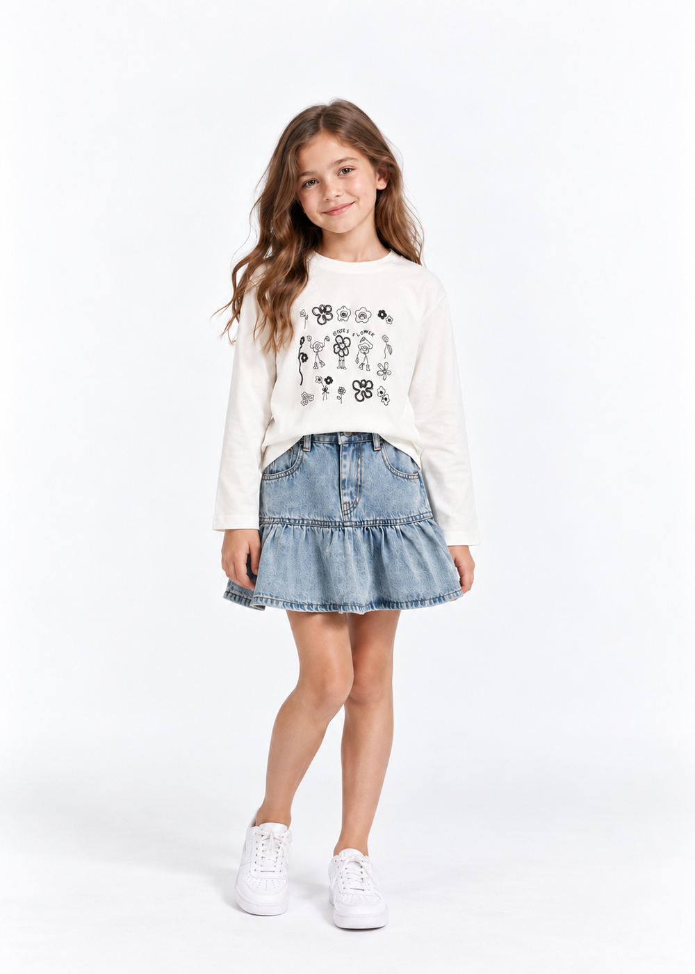 White Floral Graphic L/s Tee