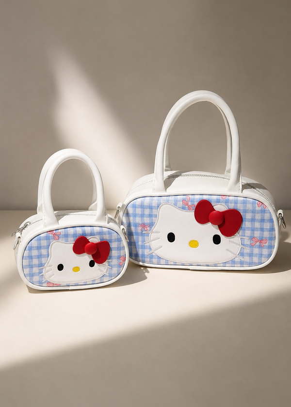 Blue Gingham Kitty Handbag