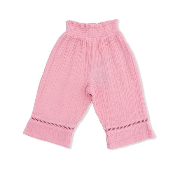 Solid Muslin Poignant Pink Smocked Waist Pants