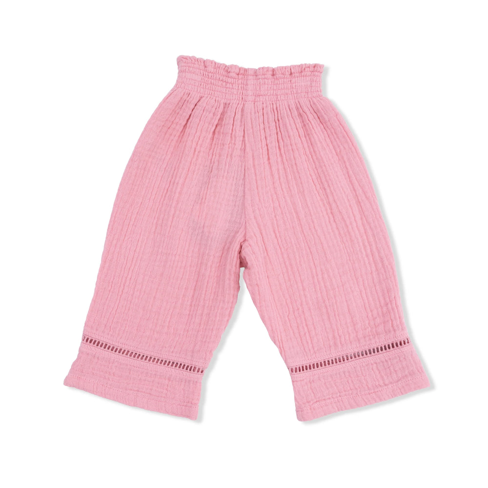 Solid Muslin Poignant Pink Smocked Waist Pants