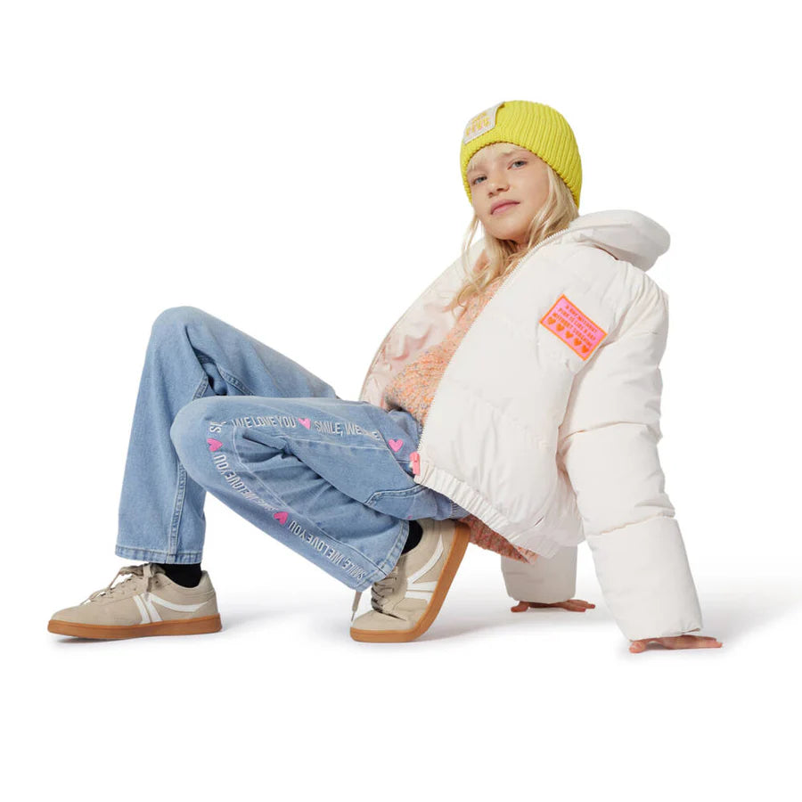 Embroidered Denim Pants With Words