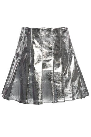 METALLIC PLEATED SKIRT WITH BACK ZIP *FAUX LEATHER*