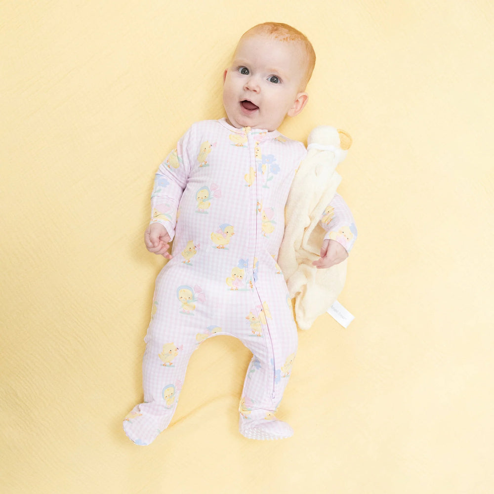 Pink Vintage Spring Duckling Zipper Footie