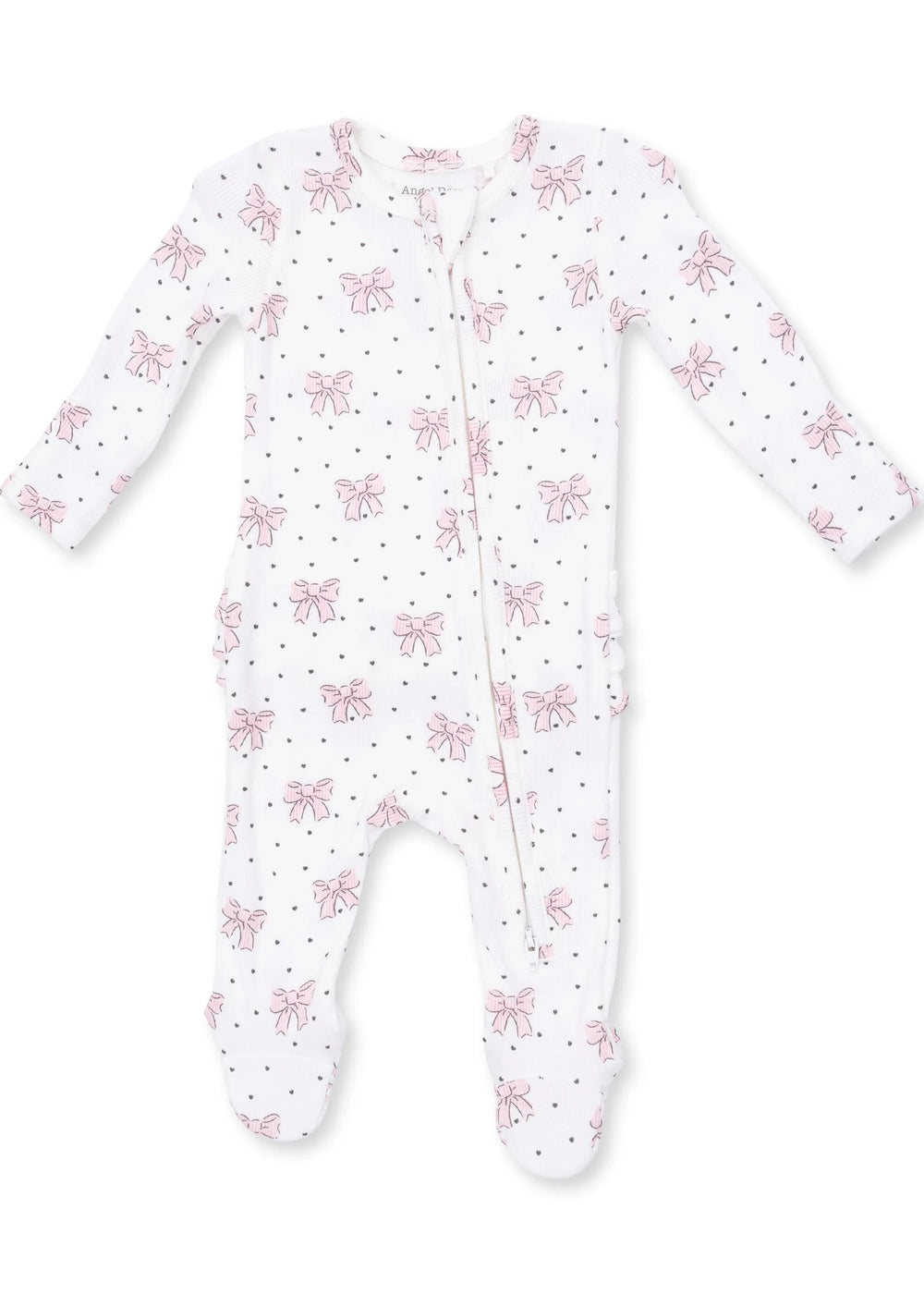 Bows & Hearts - 2 Way Ruffle Back Zipper Footie