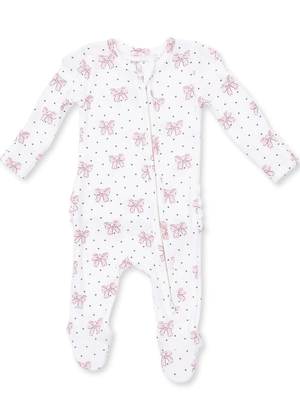 Bows & Hearts - 2 Way Ruffle Back Zipper Footie
