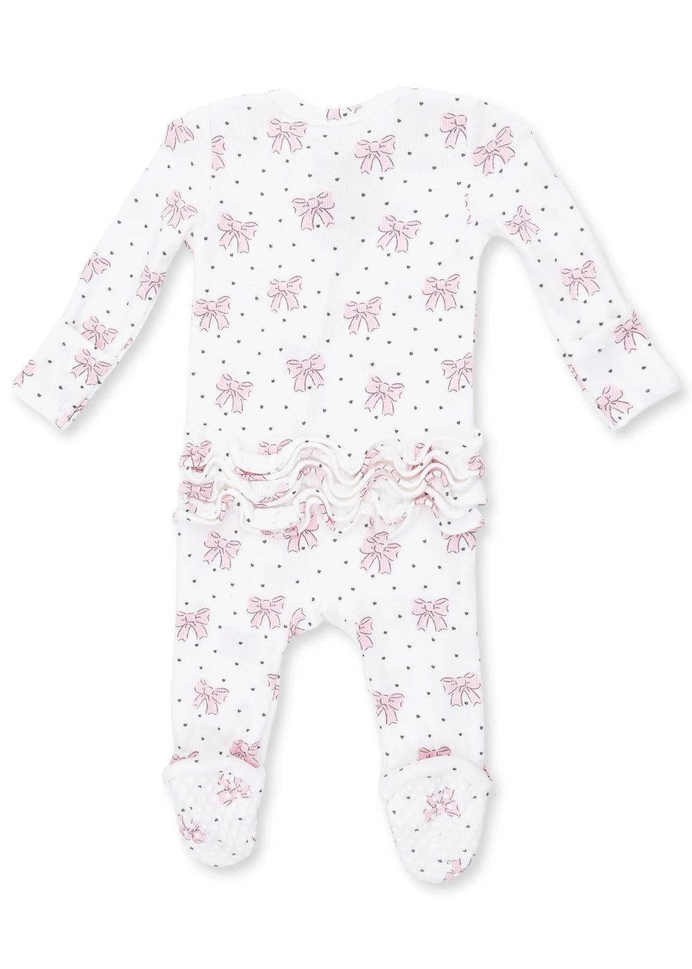 Bows & Hearts - 2 Way Ruffle Back Zipper Footie