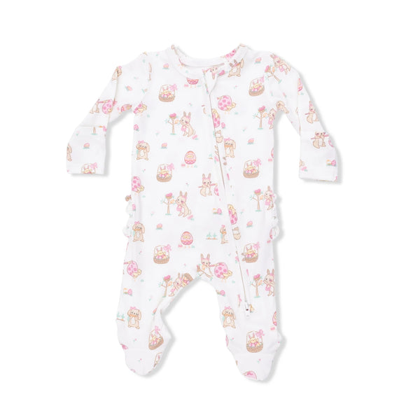 Easter Egg Hunt Pink 2 Way Ruffle Back Zipper Footie