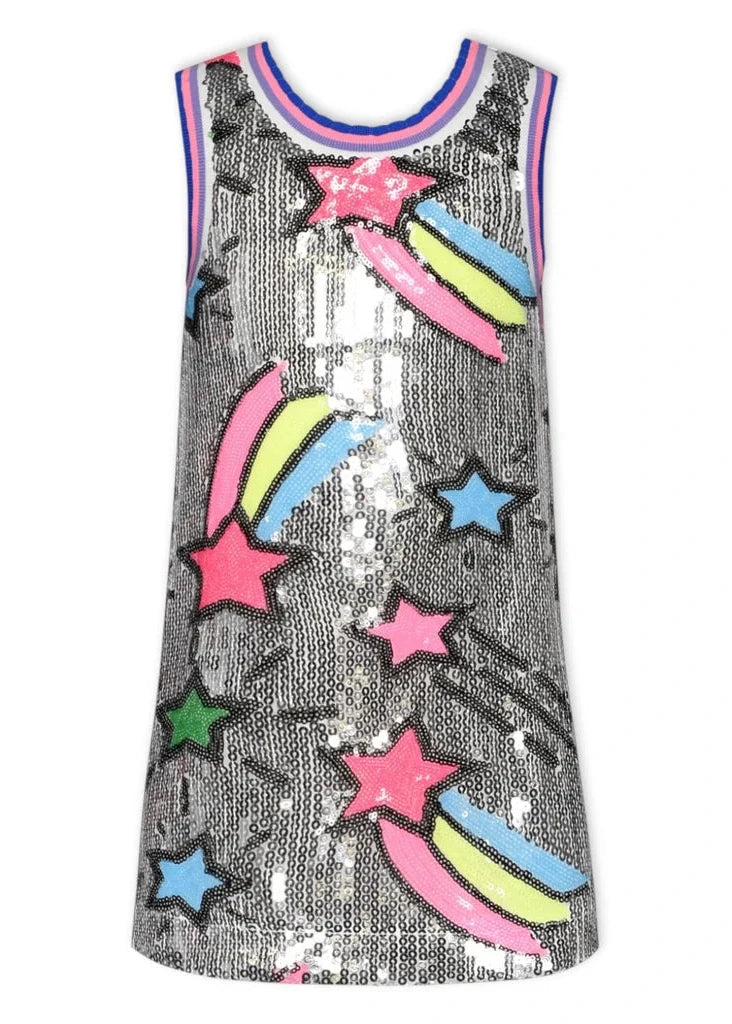 Silver Multi Shooting Star Sequin A-Line Dress