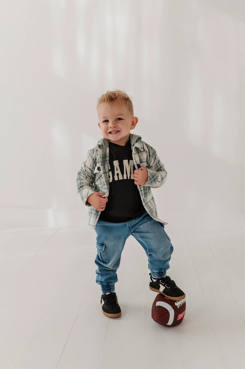 Kids Hooded Shacket in Mint Plaid