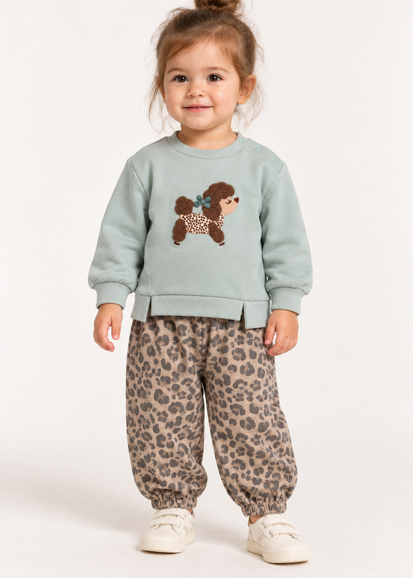 Baby Girl Pleated Pants In Leopard-Brown