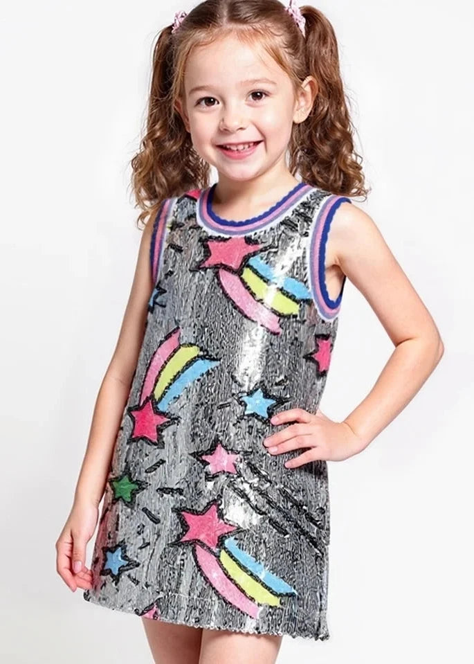Silver Multi Shooting Star Sequin A-Line Dress